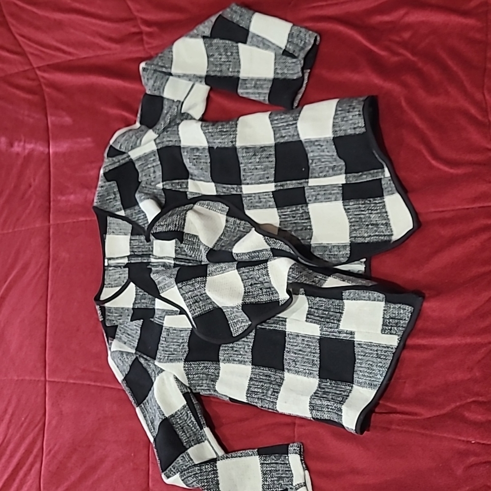 Womens Size M Plaid Woven Open Cardigan